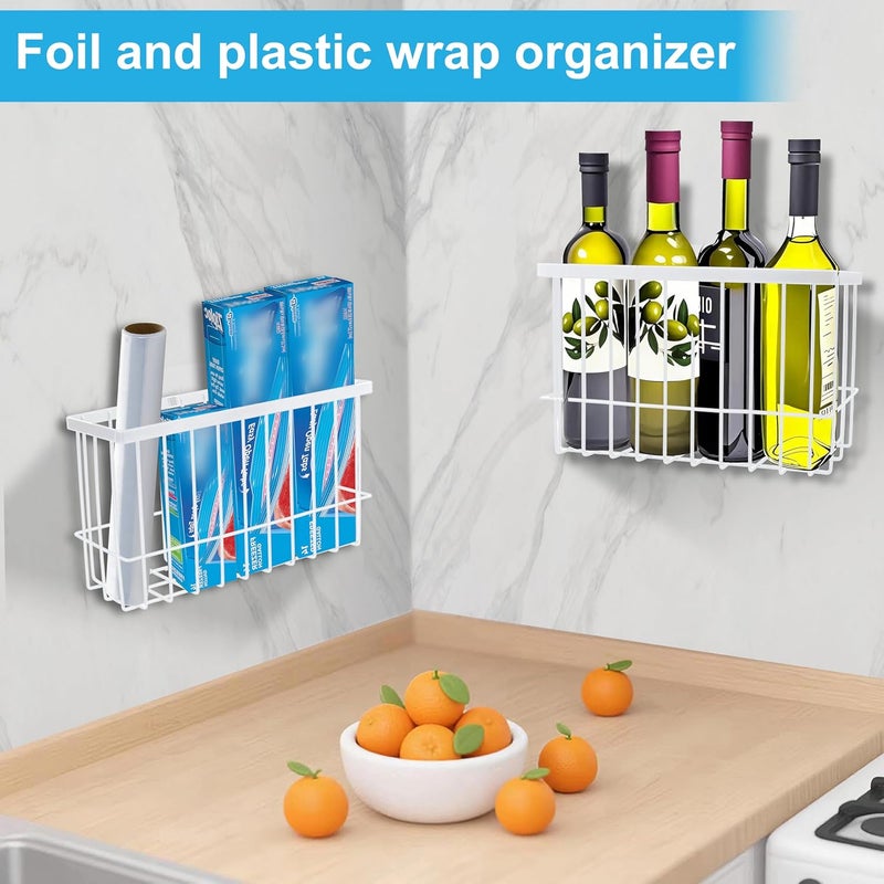 FHJP Cabinet Door Organizer 2Pcs, Foil and Plastic Wrap Organizer with 2 Sponges, Cabinet Door Storage with 2 Caddy Adhesive, for Aluminum Foil, Plastic Wrap, Wool Dryer Balls, White,(Medium, Large) - Image 2
